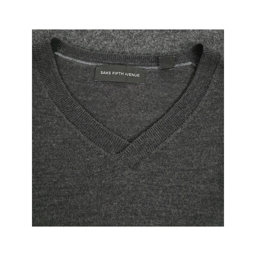 Saks Fifth Avenue Wool Charcoal Gray V Neck Men's Lightweight Sweater Size XXL - Picture 2 of 8